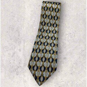 TIE RACK Silk Tie ITALY Gray Navy Gold Baroque W:3.8" EUC